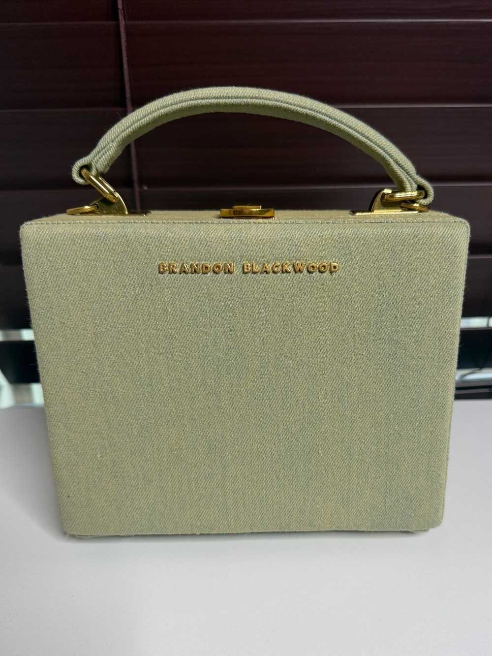 Brandon Blackwood Kendrick Trunk in Green Denim with Brass Hardware - BNIB